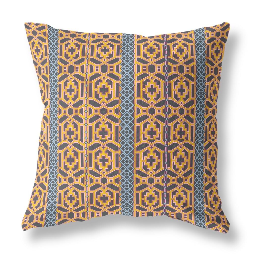 Bed Bath Beyond 20 X 20 Brown and Yellow Geometric Blown Seam Suede Throw Pillow