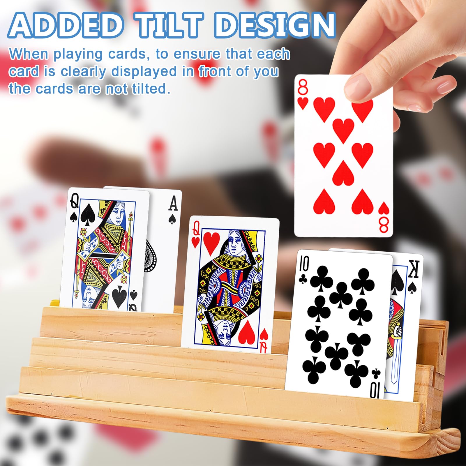 GOMETY Porta Carte da Gioco: 2 Pezzi in Legno Resistente, Esperienza di Gioco a Mani Libere, per Bambini, Anziani, Adulti (33cm)