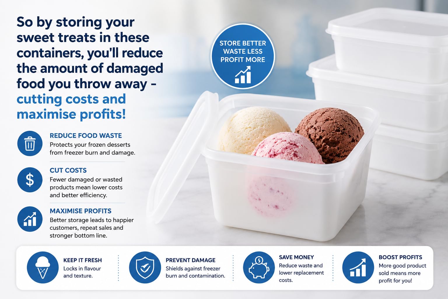 ACME 10 recipientes para helados de 4 litros con tapas/recipientes de almacenamiento de alimentos con tapas.