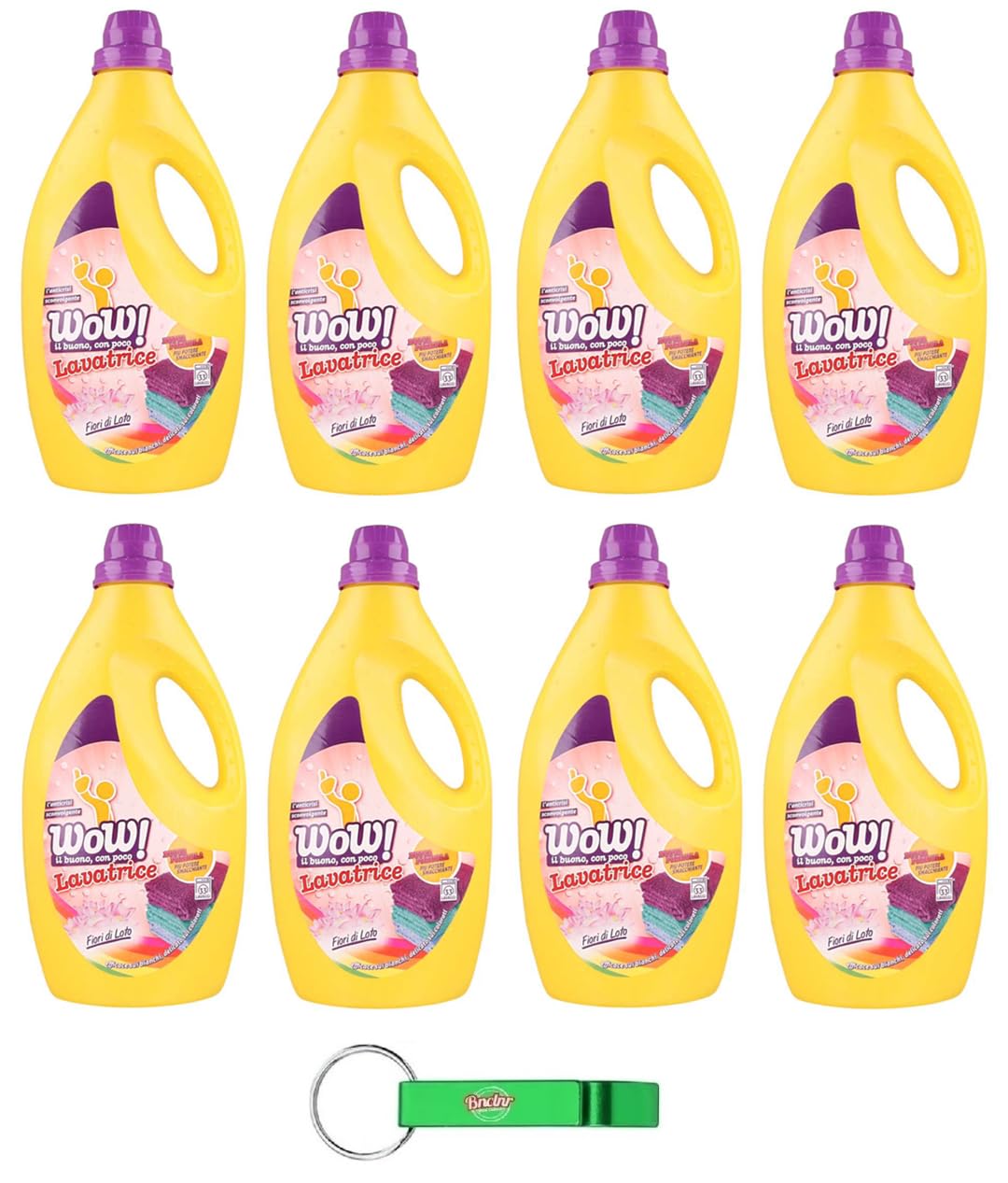 8x WOW Detersivo Liquido Per Bucato - Flüssigwaschmittel Waschmittel Lotusblütenduft 28 Wäschen - 1850ml + Beni Culinari Kostenloser Schlüsselanhänger