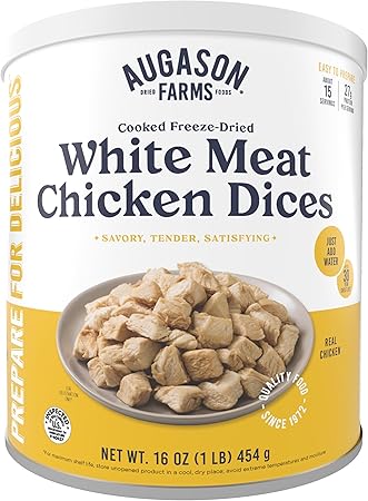 Augason Farms Cooked Freeze Dried White Meat Chicken Dices Can Augason Farms Cooked Freeze Dried White Meat Chicken Dices Can