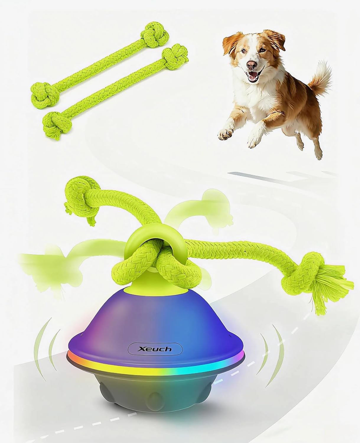 Smart Interactive Dog Toys, Automatic Moving and Rolling Dogs Ball with Rope, Motion-Activated Wicked Ball for Small Medium Dogs for Boredom, RGB Lights, stimulating Sound, Voice Recording