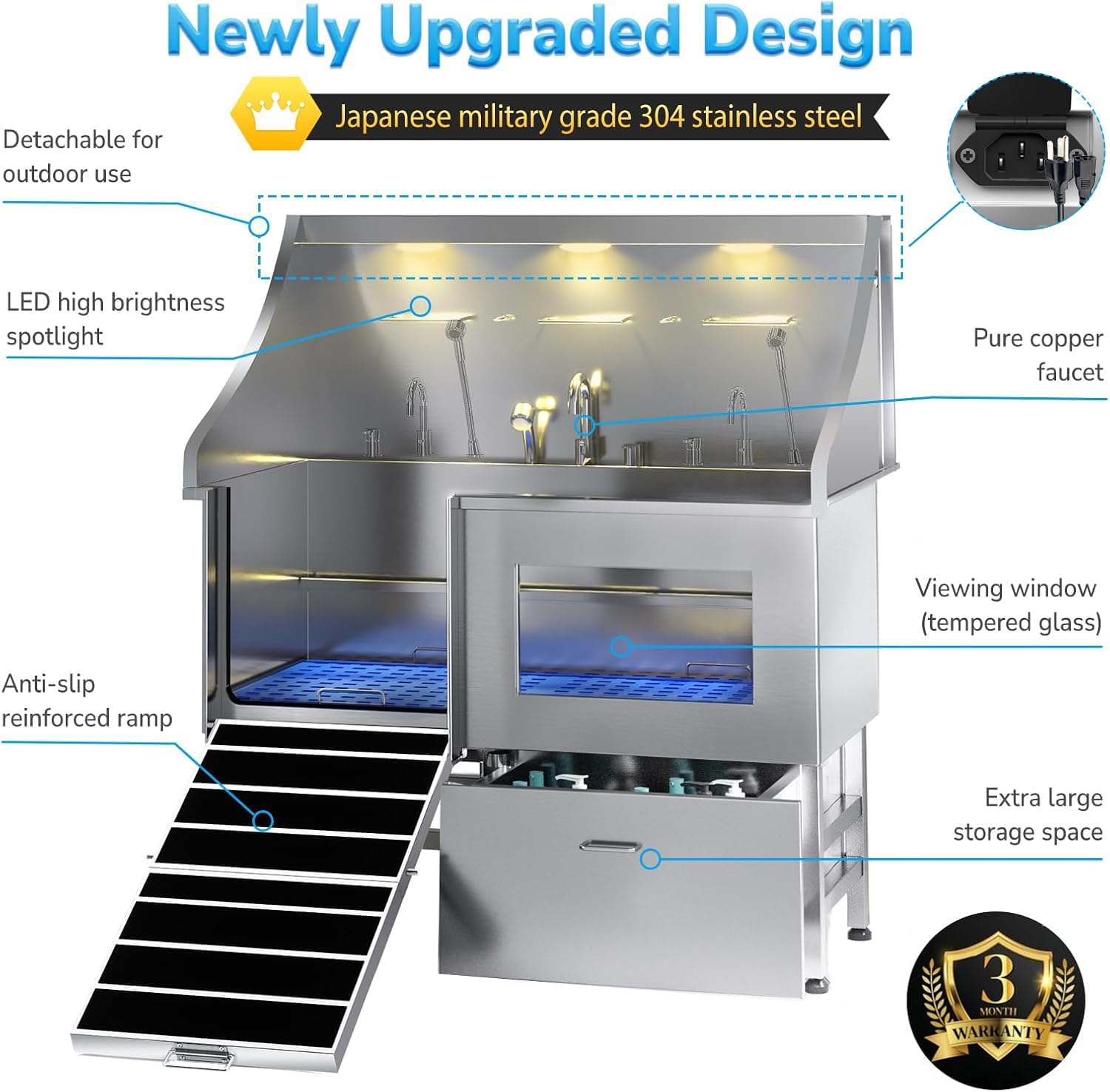 50" Stainless Steel Dog Grooming Station with Ramp and Drawer