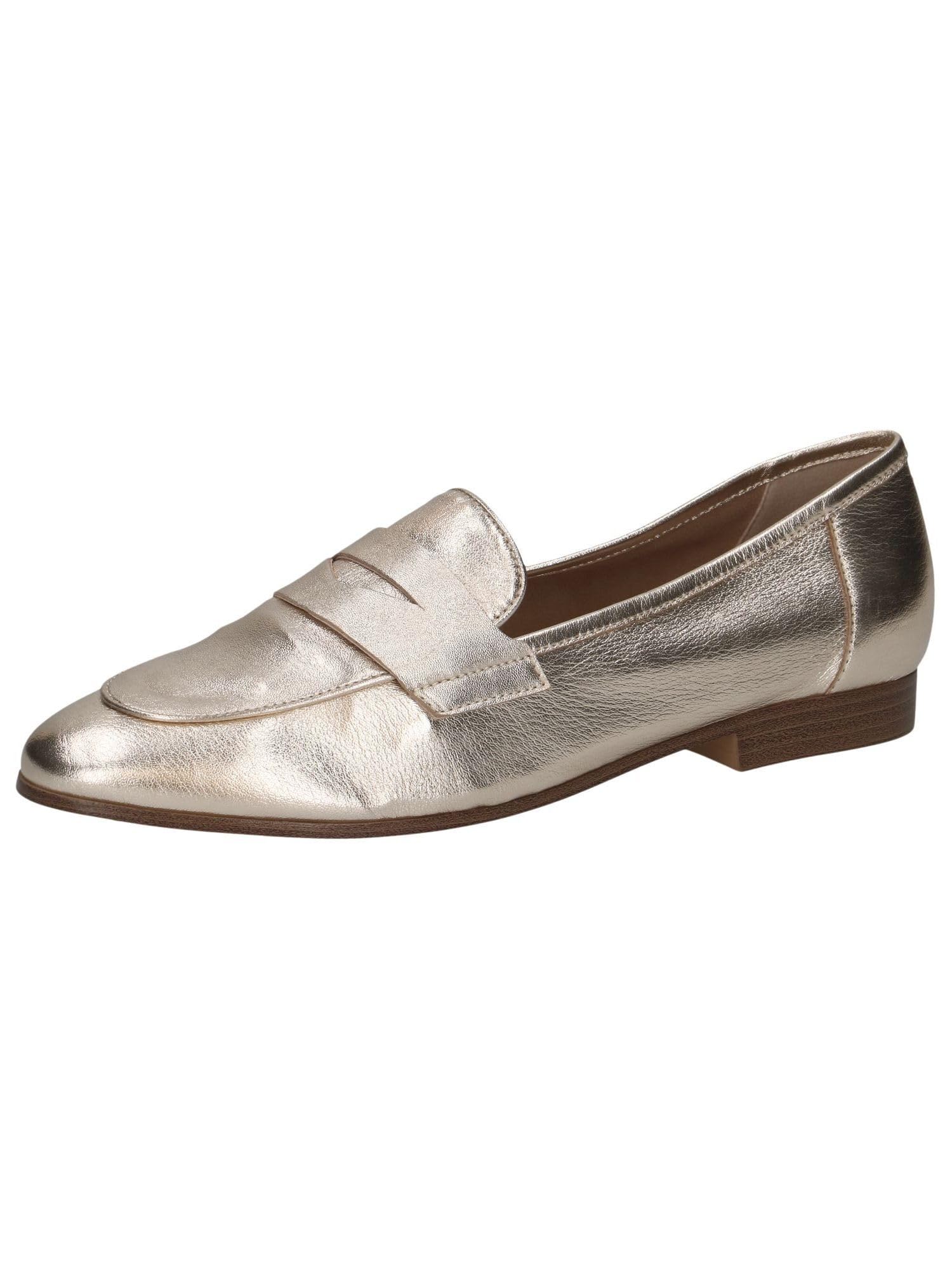CAPRICE Women's Leather Loafers Elegant, Gold (Lt.Gold Metal.), 4.5 UK