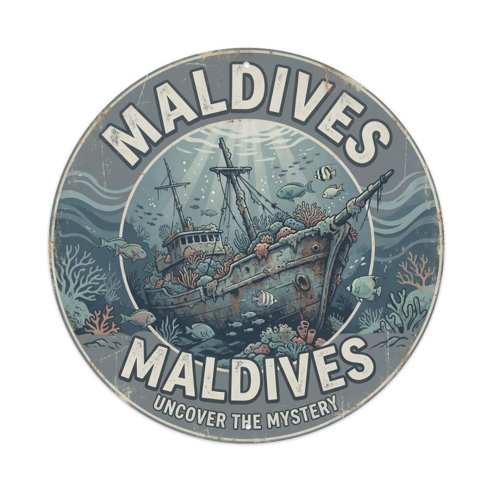 Odgynaw 8X8inch(20X20cm) Maldives Shipwreck Diving Marine Life Ocean Wildlife Metal Tin Sign