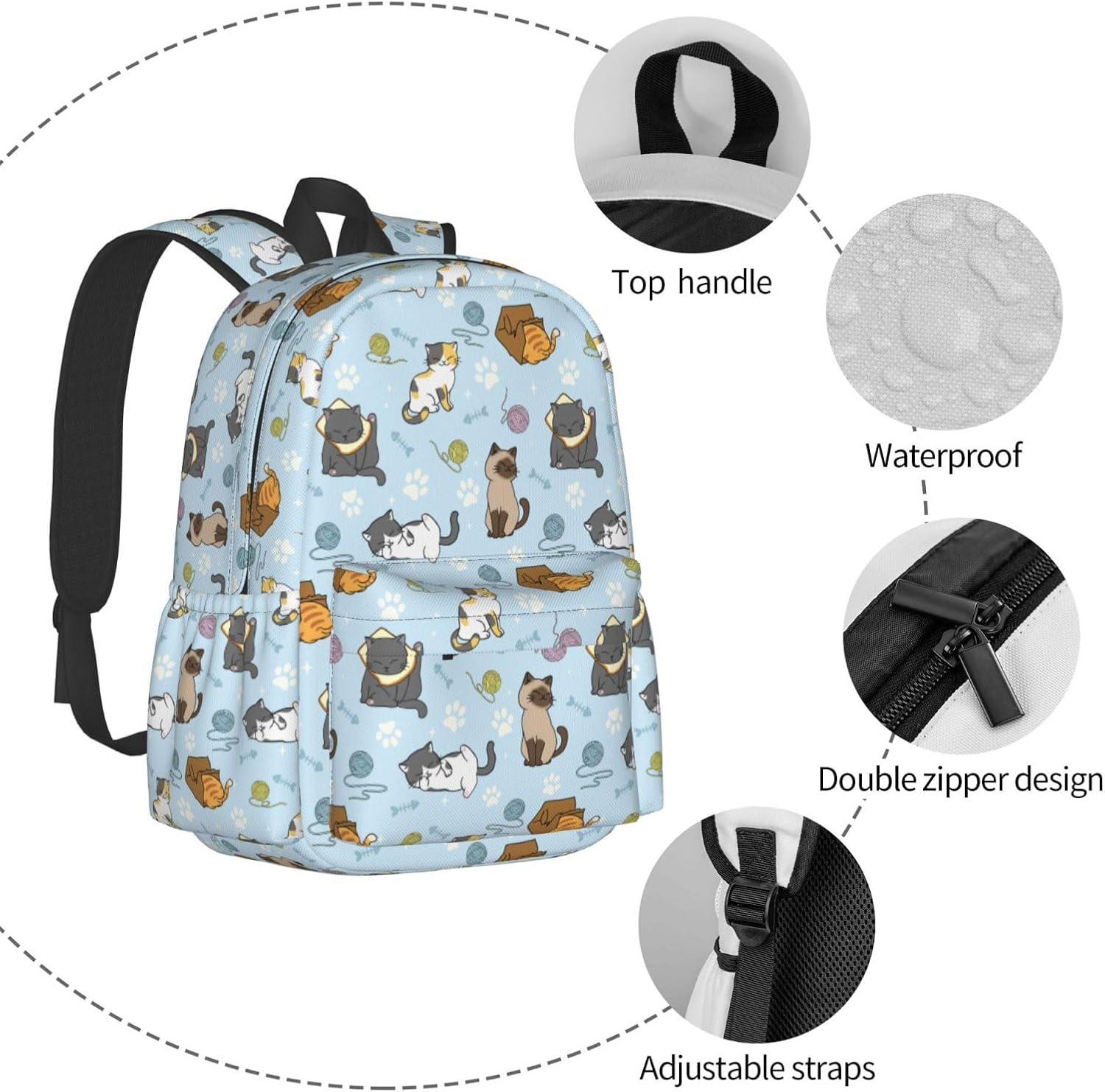 Cut cats Backpack for Women 16.9 inch Travel Casual Laptop Backpack Lightweight Waterproof Hiking Daypack - Image 4