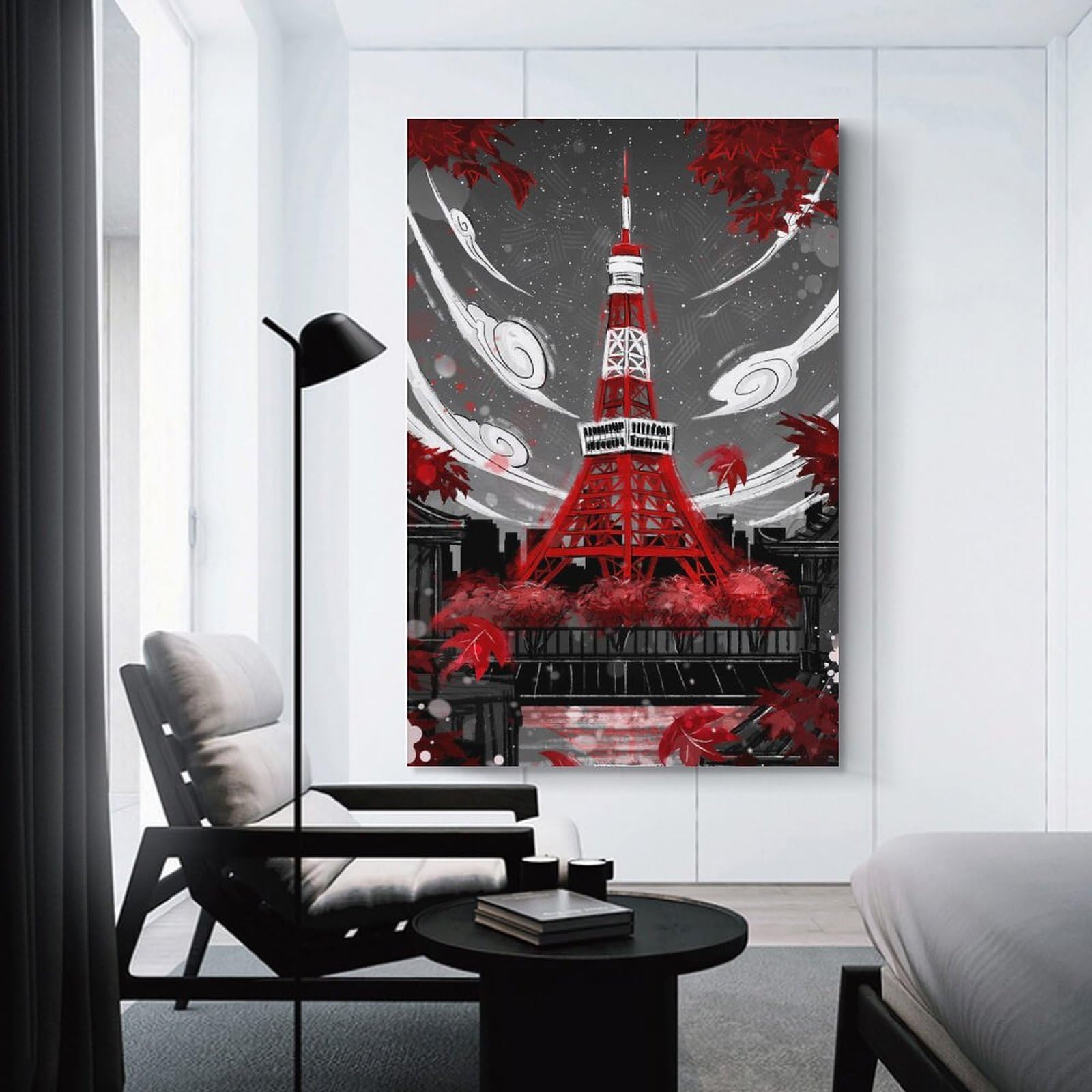 Wall Decor Canvas Print Tokyo Tower in Red And Gray, 24x36inch(60x90cm), for Study, Office Or Focused Interiors, Wall Art That Adds Style to Work Areas