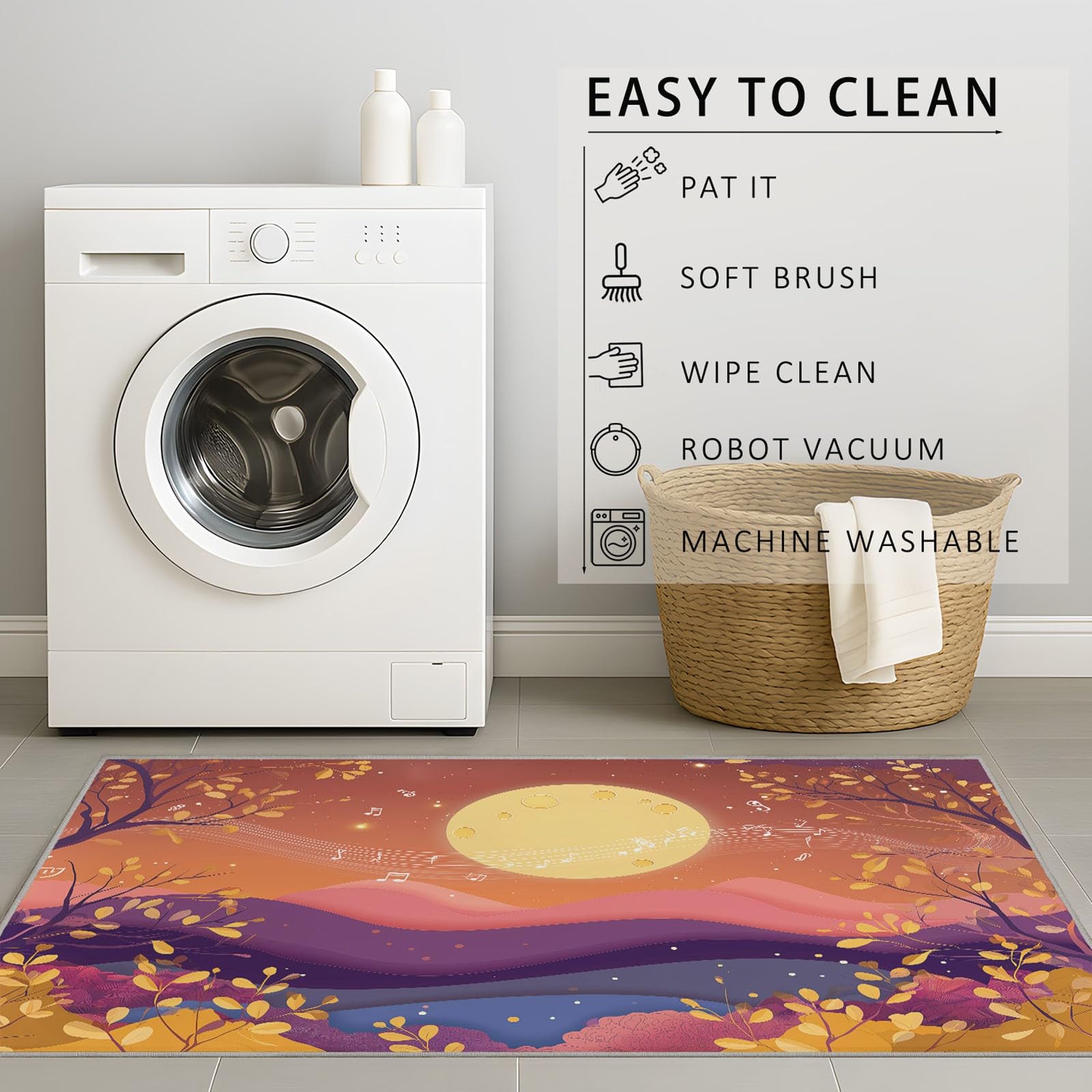 Vagues Soleil Couchant Tapis Poil Ras Lavable 160x230 cm pour Salon Chambre