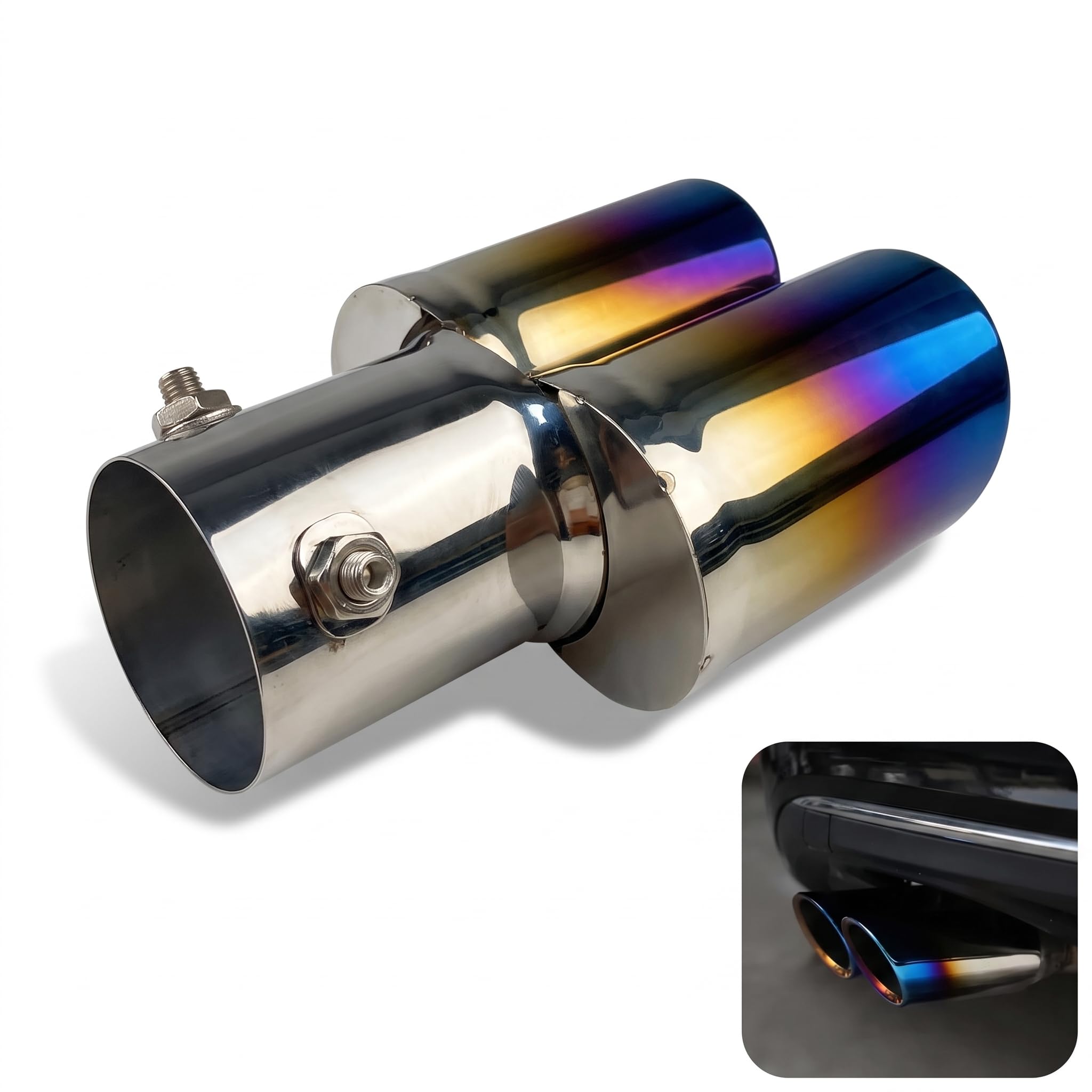 Photo 1 of Pumruny 2.5" Inlet Dual Outlet Exhaust Tip - Blue