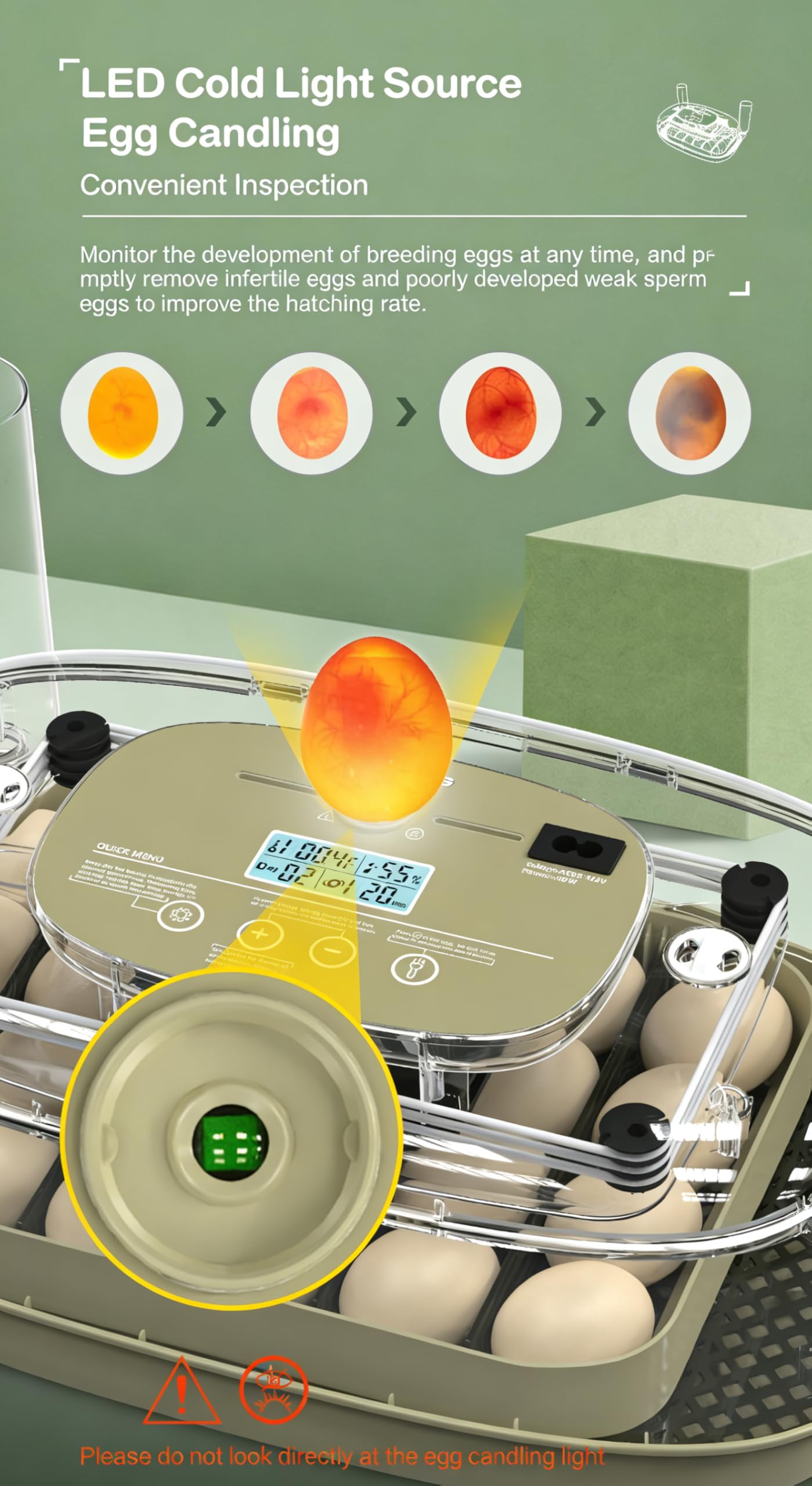 Incubadora de 24 huevos, huevos digitales automáticos para incubar con volteador completo, máquina de incubación de aves de corral con control de humedad, adición automática de agua para huevos de