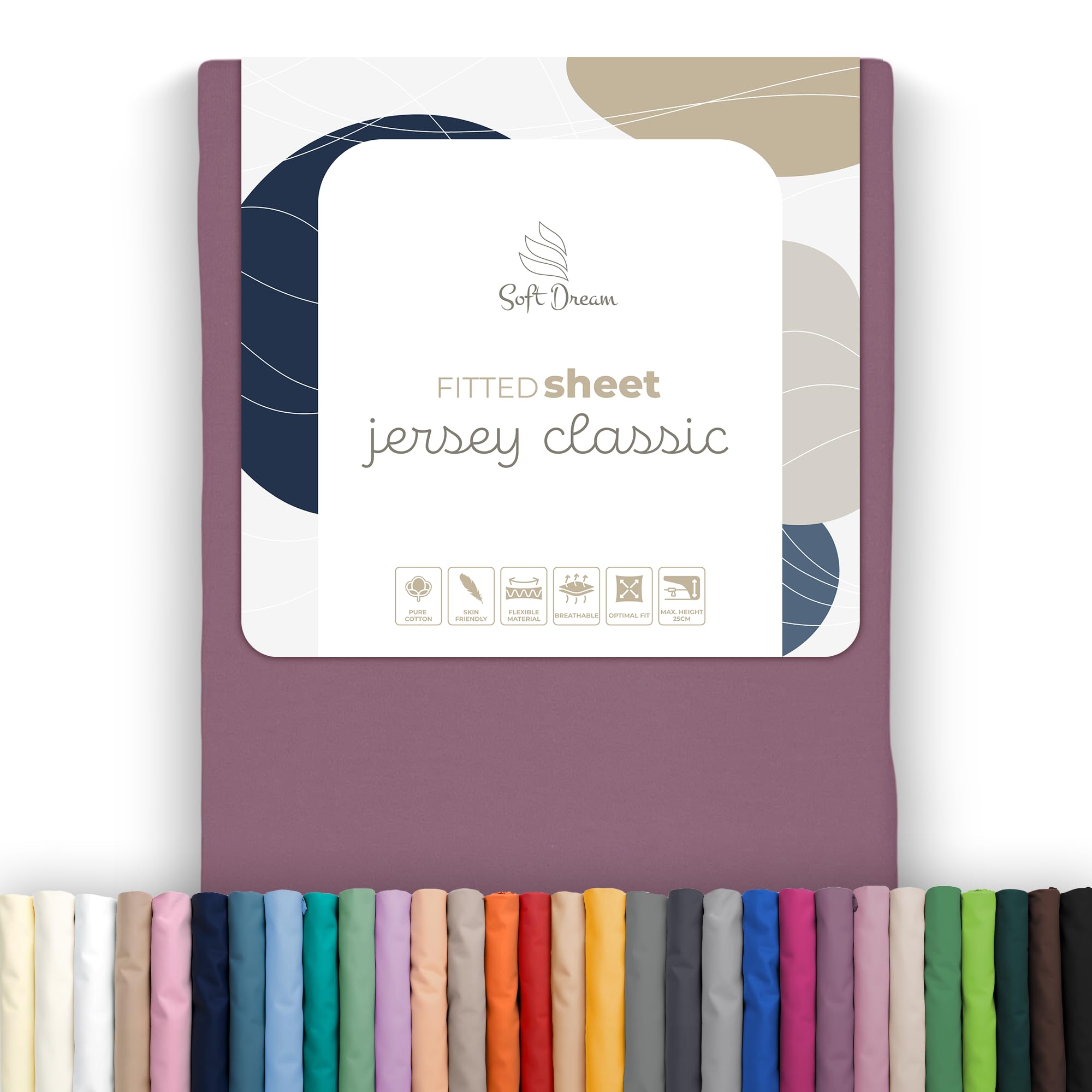 Soft Dream Fitted Sheet 120 x 200 cm - 100% Cotton Jersey, 30 cm Bridge, Elasticated Edge, for Mattresses up to 25 cm Height, Oeko-Tex Standard 100 - Aubergine