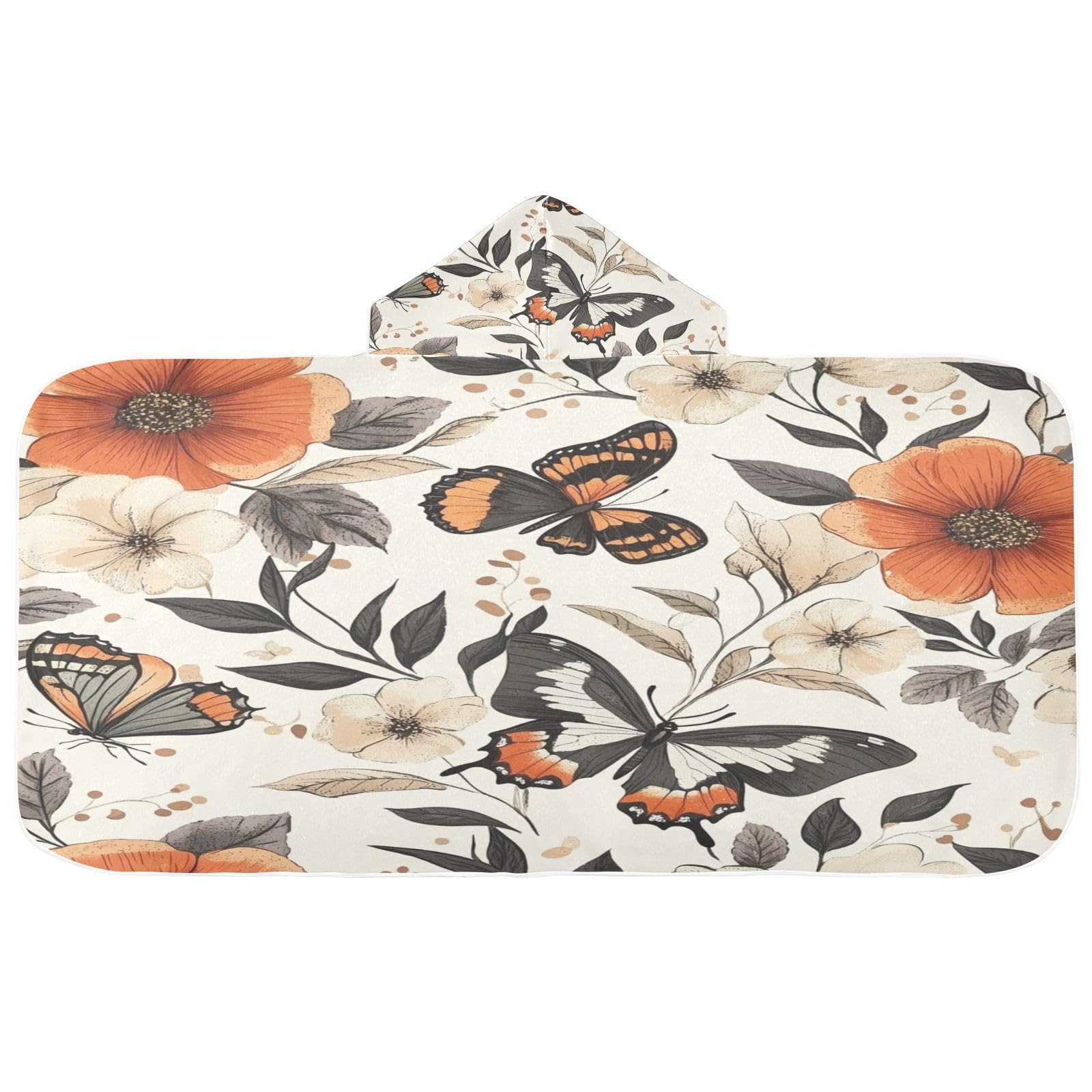 Kigai Butterfly Flowers Hooded Beach Towel for Kids Soft Absorbent Quick Dry Bath Towel with Hood Lightweight Toddler Shower Pool Bath Wrap for Boys Girls