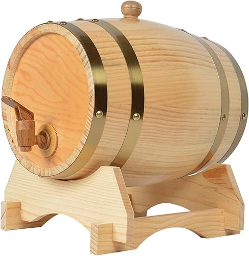 Miniatura 1 de TOVEEM Dispensador de bebidas en barril de vino de roble con grifo 3L5L10L15L20L25L30L50L Barril de vino de madera de roble, con soporte, barril de