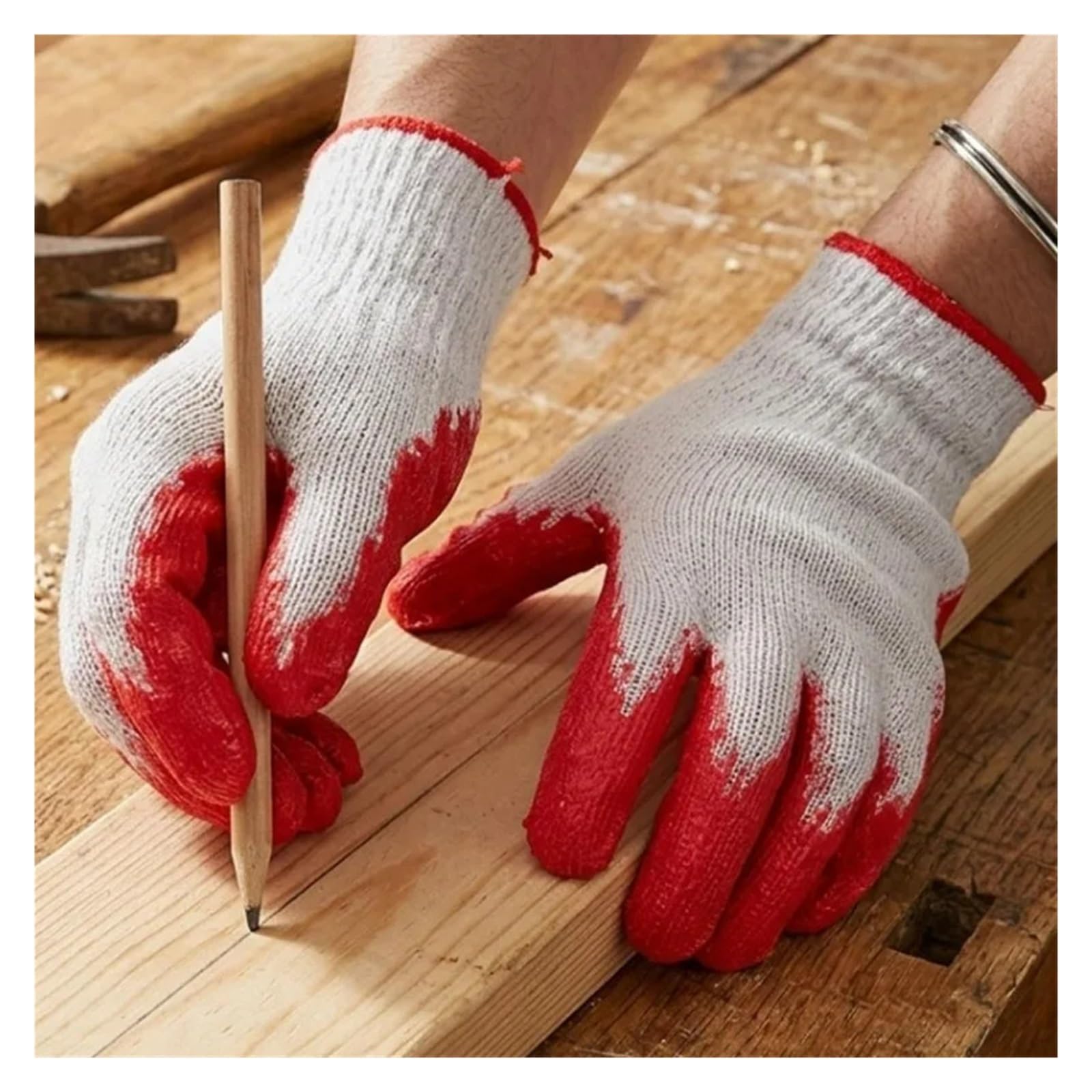 Guanti In Cotone Guanti immersi 12/1 paio Fodera in cotone gommato rosso | Giardinaggio Tornitura del terreno e operazioni di officina Uomini Donne Guanti da lavoro a mano(12 Pairs)
