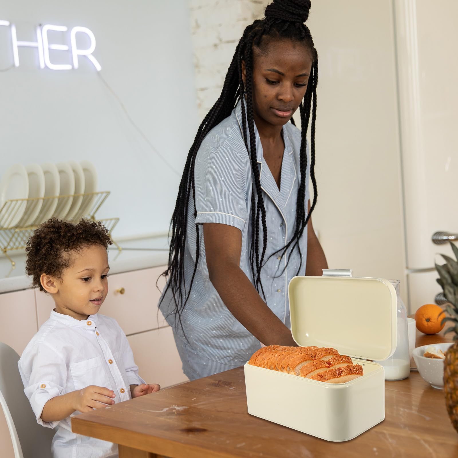 IMIKEYA Brotkasten Kompakt für Brot und Kekse Weißer aus Eisen | Küchenarbeitsplatte, für Zuhause, Fingerabdruckfreie Oberfläche, Leicht zu Reinigen