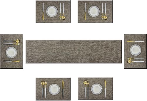 Miniatura 7 de Juego de 6 manteles individuales para mesa de cocina, lavables, 12 x 18 pulgadas, manteles individuales tejidos de PVC fáciles de limpiar (azul Azul