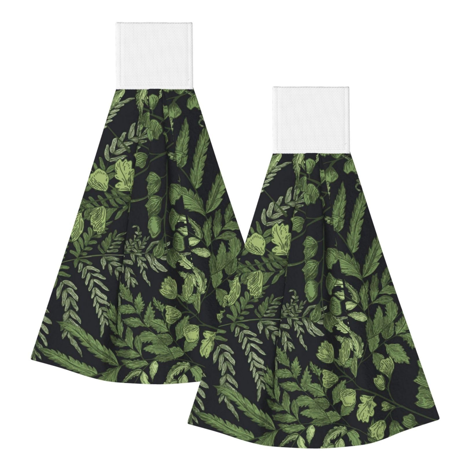 DOPKLNA Leaves Botanical, 2 Pcs Hanging Coral Fiber Hand Towels for Bathroom, Absorbent Kitchen Towels