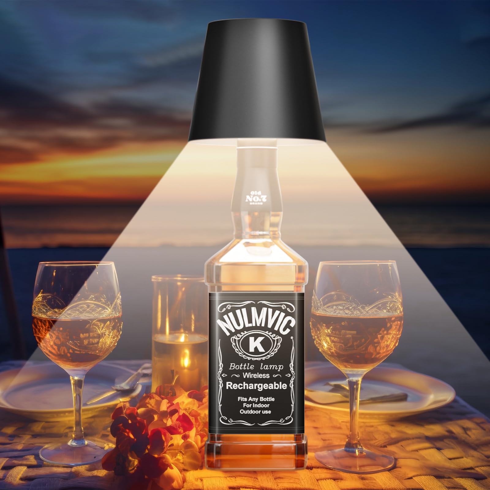 nulmvic Wireless Bottle Lamp,Touch Control Table Lamp, Dimmable 3 Color Temperatures,Wine Bottle Light for Bars,Restaurants,Outdoor,Decor(Black) — image 1
