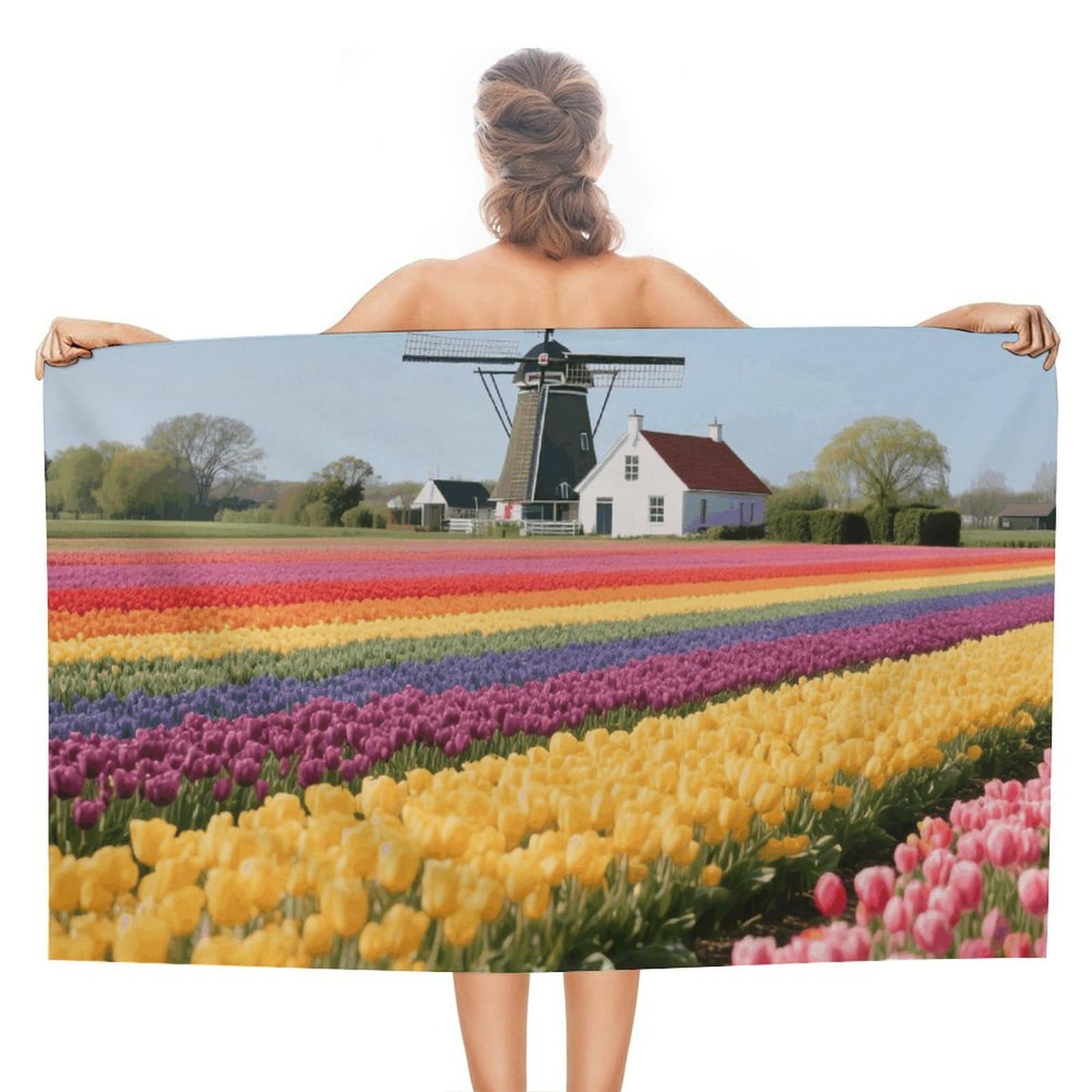 asbwuo Tulip Rainbow Field Beach Towels Extra Large Quick Dry Absorbent