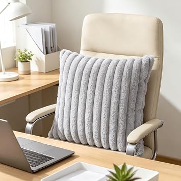 NIULAA 2 Pack Fluffy Faux Fur Cushion Covers 40x40cm Grey Striped