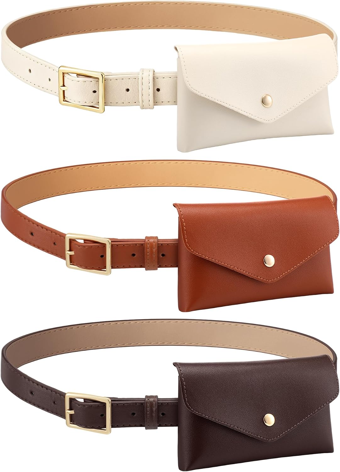 Shihanee 3 Pcs PU Leather Waist Belt Bags 3Color