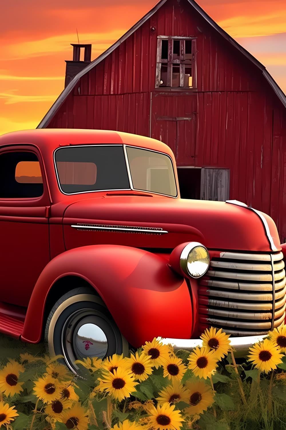 JOEAUEN Diamond Painting Kits for Adults ed Truck and Sunflowers Diamond Art Kits for 5D Farm Gem Art Kits for Adult DIY Crafts Kits for Home Wall Decor Gifts 20x30 inch