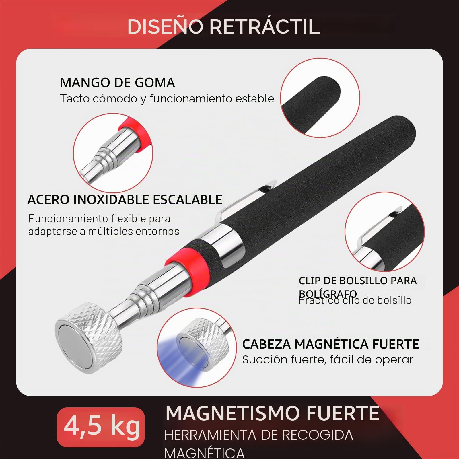 4 PCS Herramienta Magnética Extensible de Recogida con Bandeja Magnética Varilla Magnética Telescópica Flexible, Elevador Magnético Pinza de Varilla para Recoger Piezas Automóvil Objetos Metálico