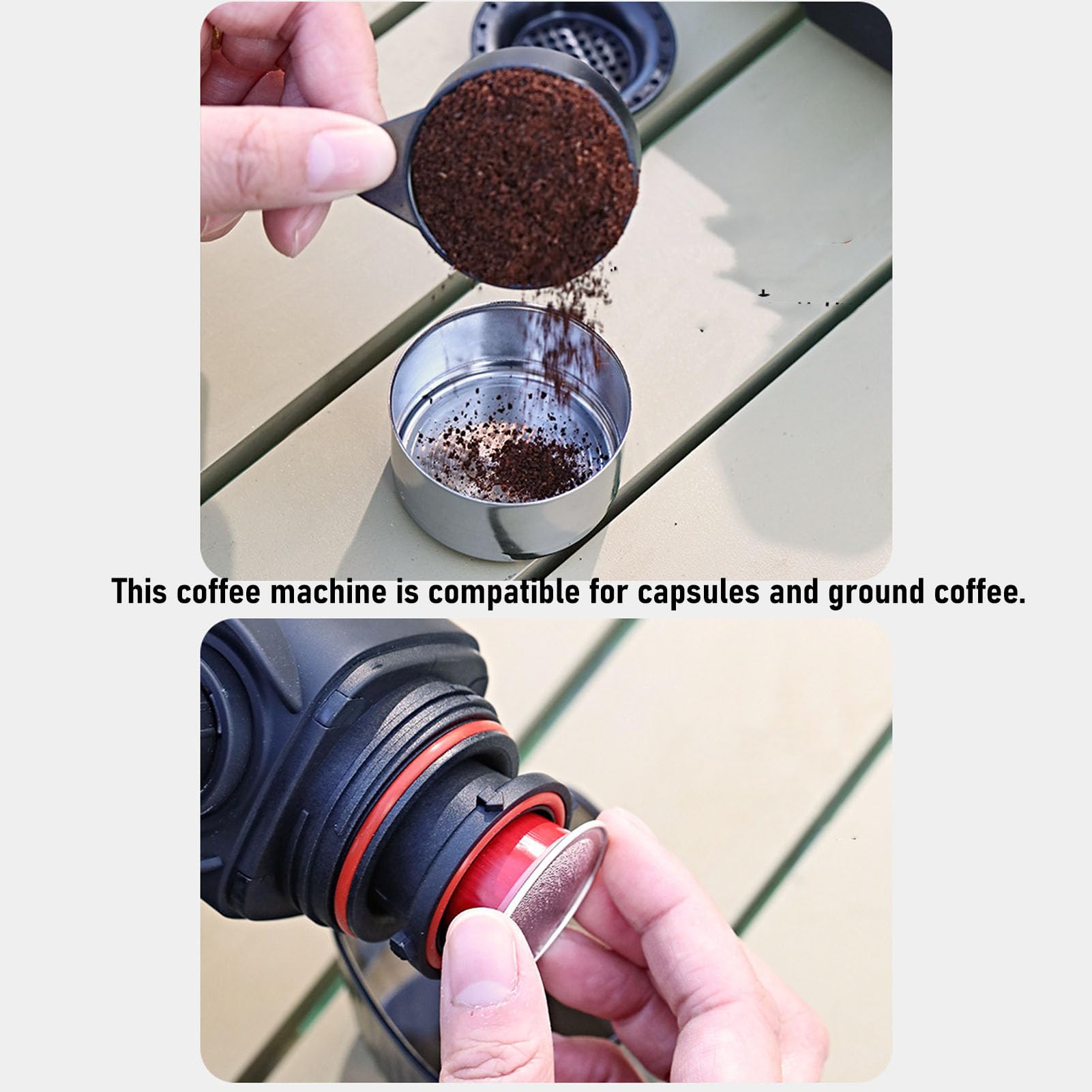 Drfeify Máquina de café Espresso Eléctrico Portátil, Cafetera de Viaje Portátil Operada Manualmente con Cápsula de café Molido para Acampar de Viajes, Senderismo, Oficina (BLACK)