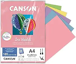 CANSON Iris Vivaldi, Papel Colorido A4 Sortido em Pacote de 25 Folhas Soltas, Gramatura 185 g/m², Cores Pasteis