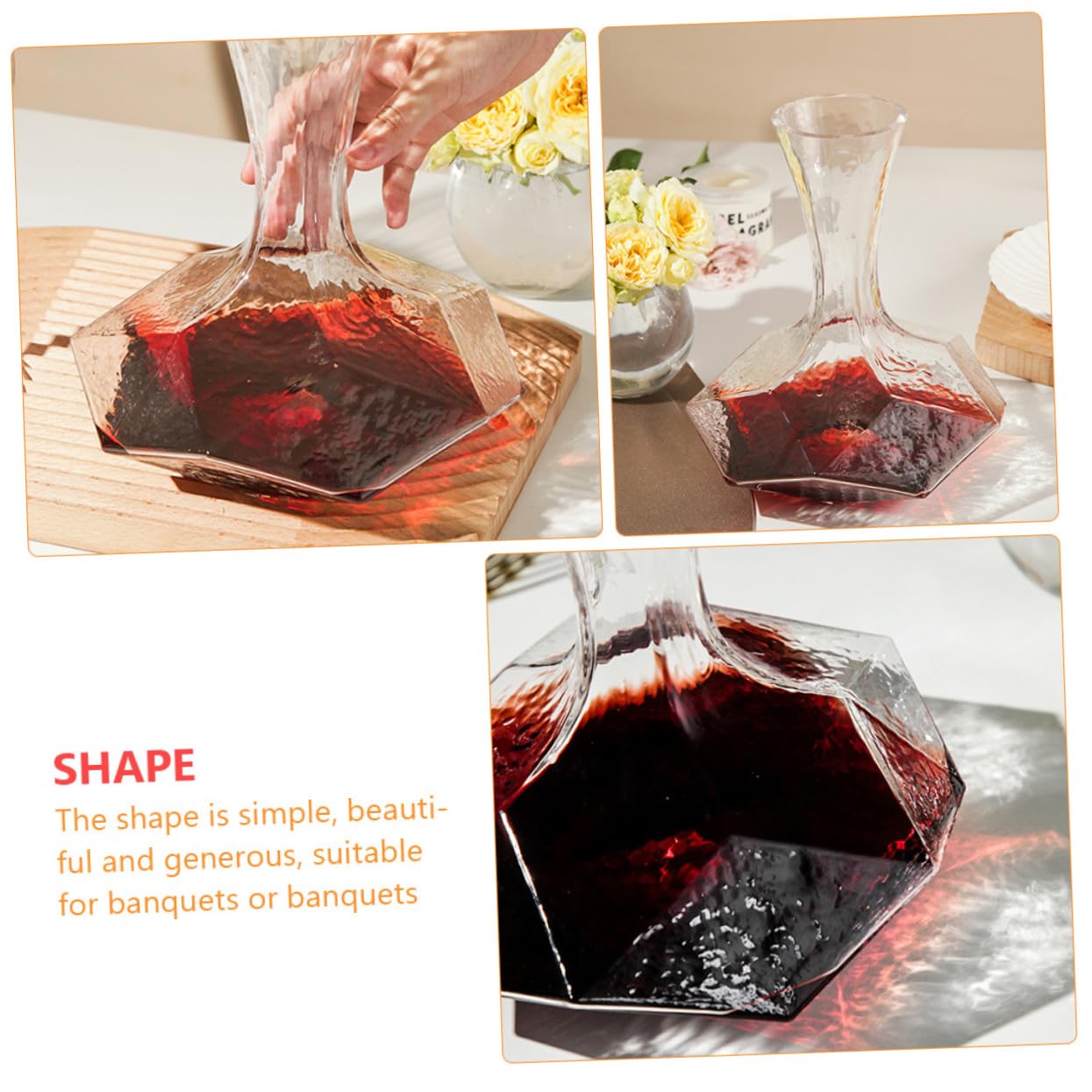 LIFKOME Decanter per Vino in Vetro, Forma Geometrica, per Ristoranti e Bar, Conservazione a Termine, Piacevole al Tatto, Design Semplice e Raffinato