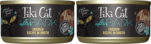 Miniatura 10 de Tiki Cat After Dark, pollo, alto contenido en proteínas y 100% ingredientes no transgénicos, alimento húmedo para gatos adultos, lata de 2.8 onzas