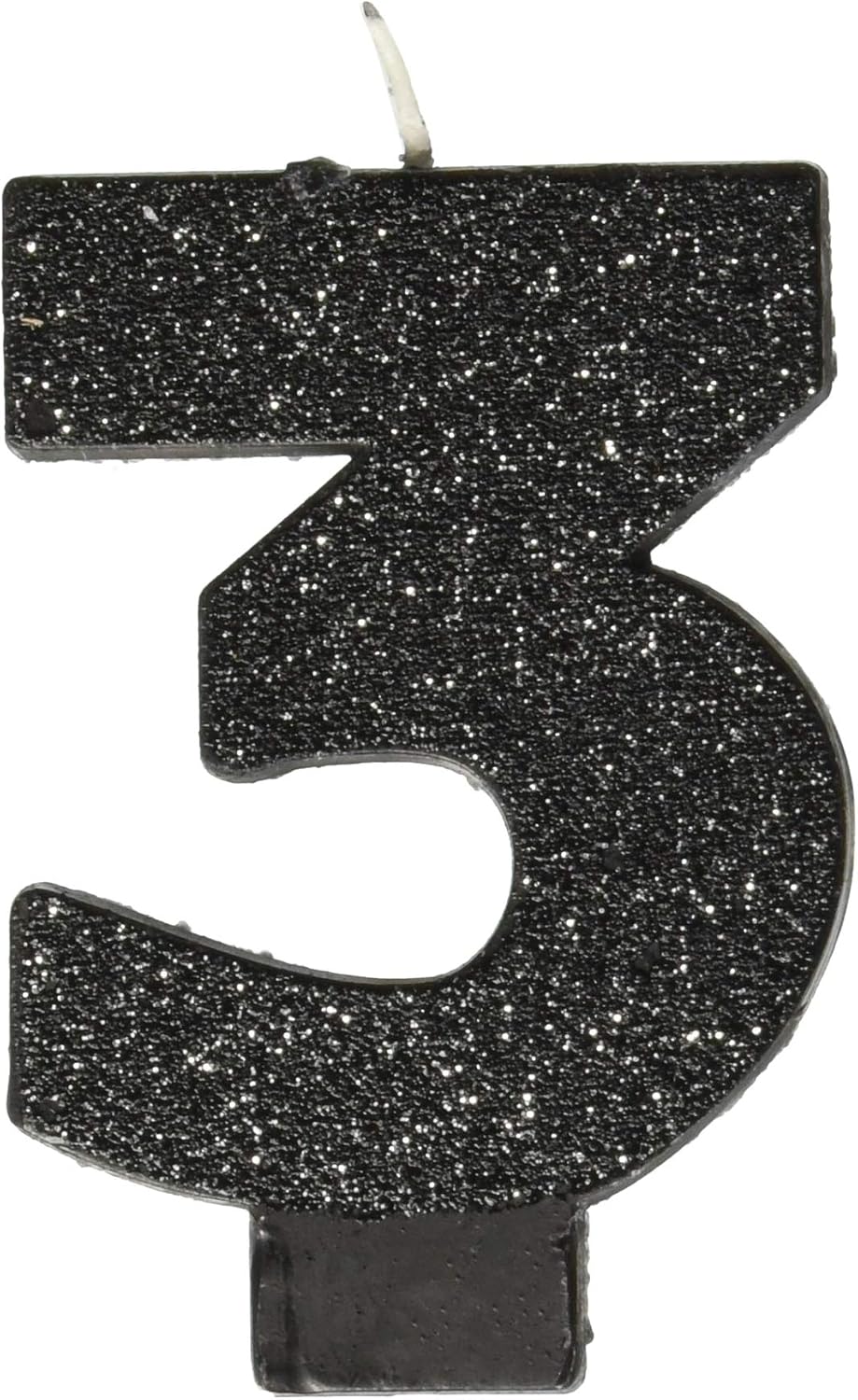 amscan Birthday Celebration, Numeral #3 Glitter Candle, Party Supplies, Black, 3 1/4"
