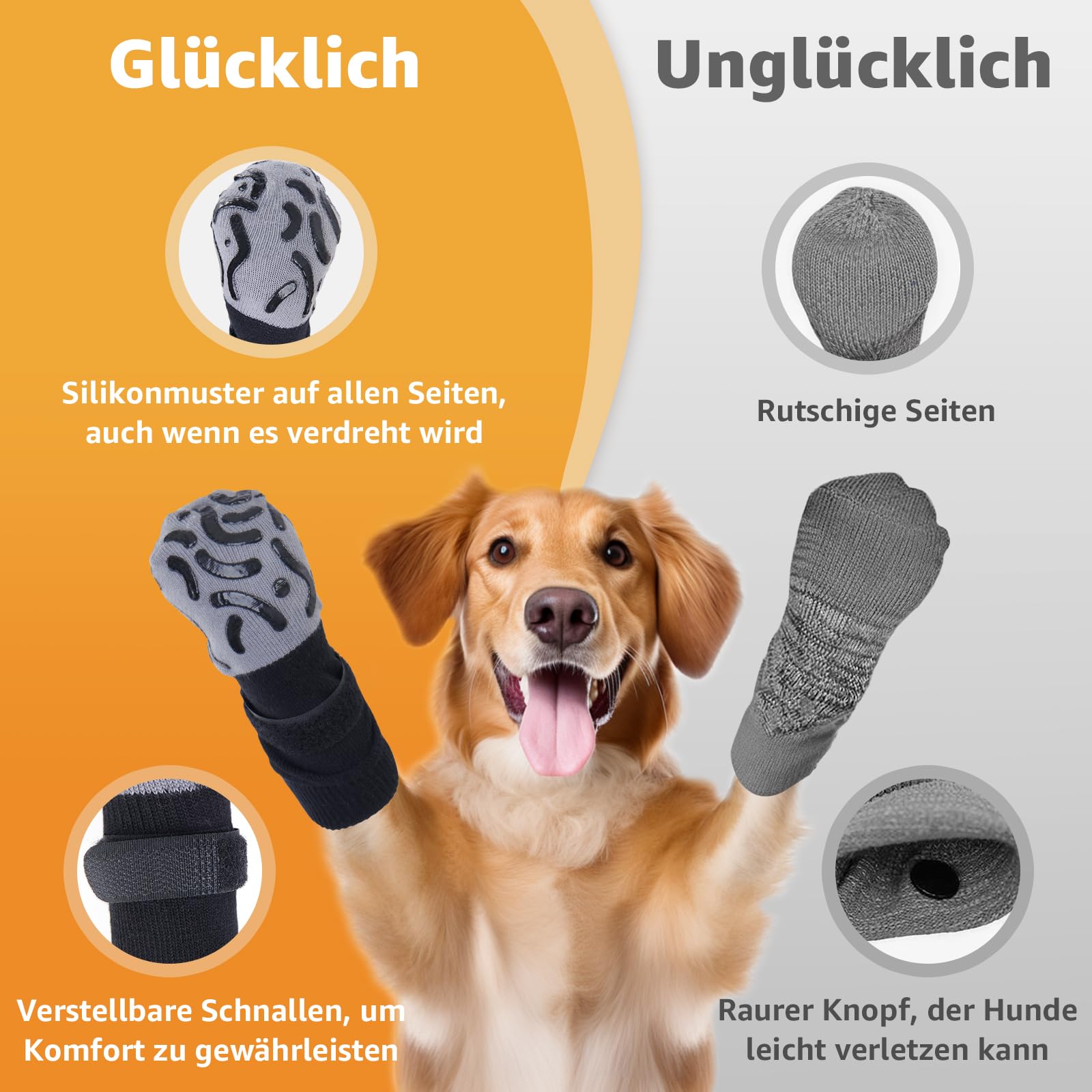 PICK FOR LIFE 2 paia di calzini antiscivolo per cani, morbidi calzini per la protezione delle zampe dei cani, con chiusura a strappo regolabile per interni