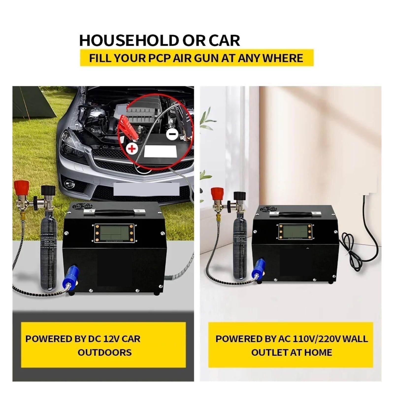 Pompka Powietrza, Pompa Inflacyjna LCD 12 V 4500 Psi 300 Barów, Chłodzona Powietrzem, Wysokociśnieniowa, Elektryczna