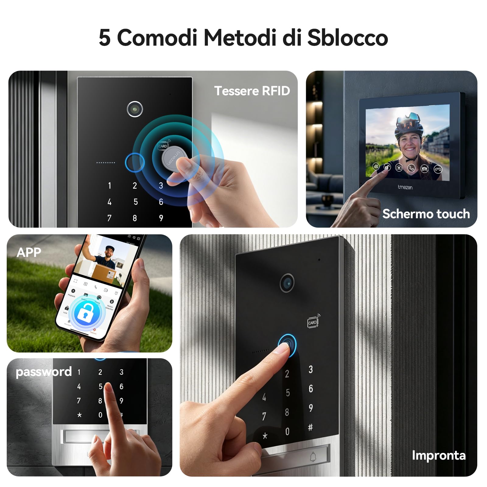 TMEZON Videocitofono WiFi Smart,Sblocco con Impronta Digitale,Monofamiliare