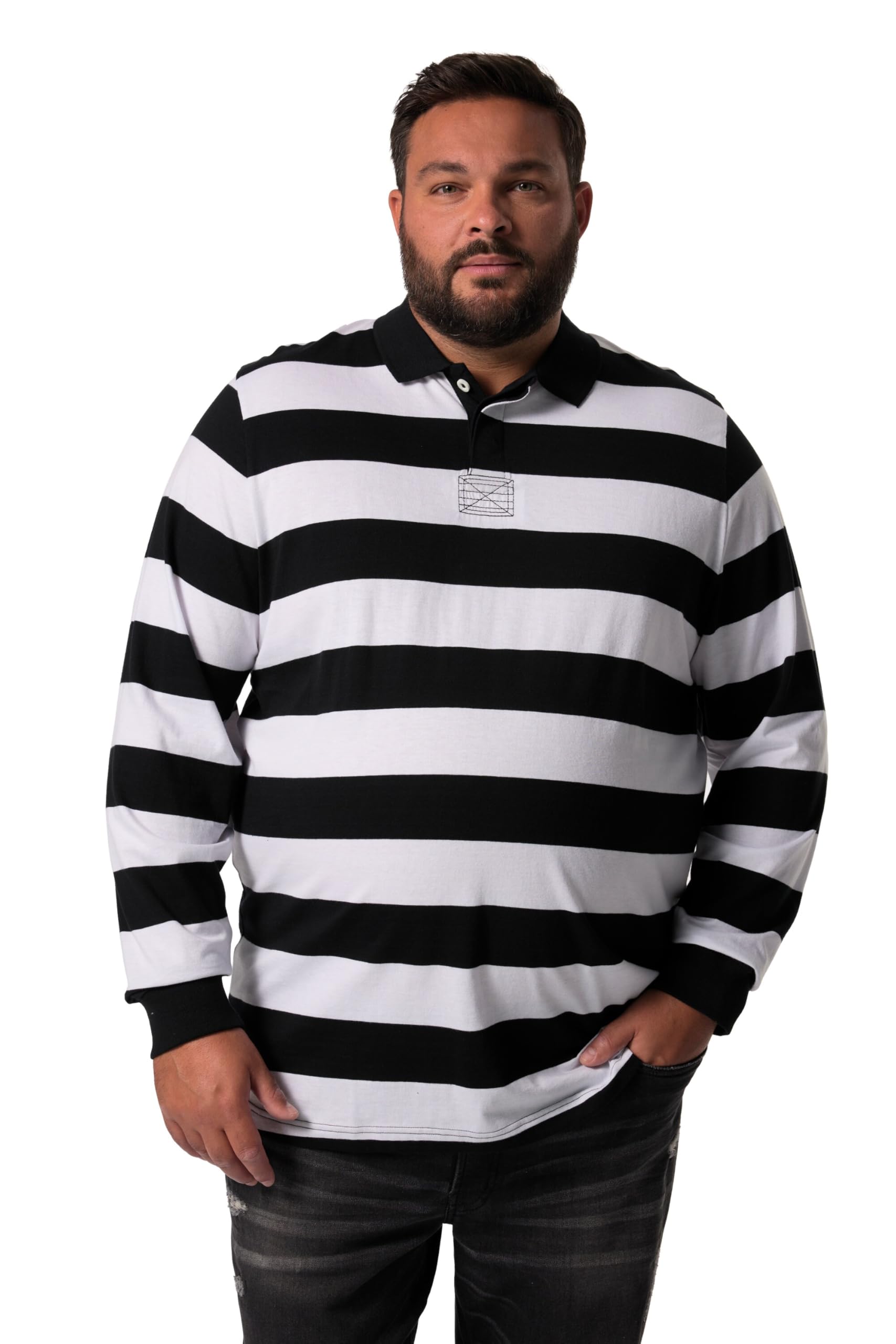 Men Plus Herren große Größen Übergrößen Menswear L-8XL Poloshirt, Langarm, Ringel, Rückendruck 832457