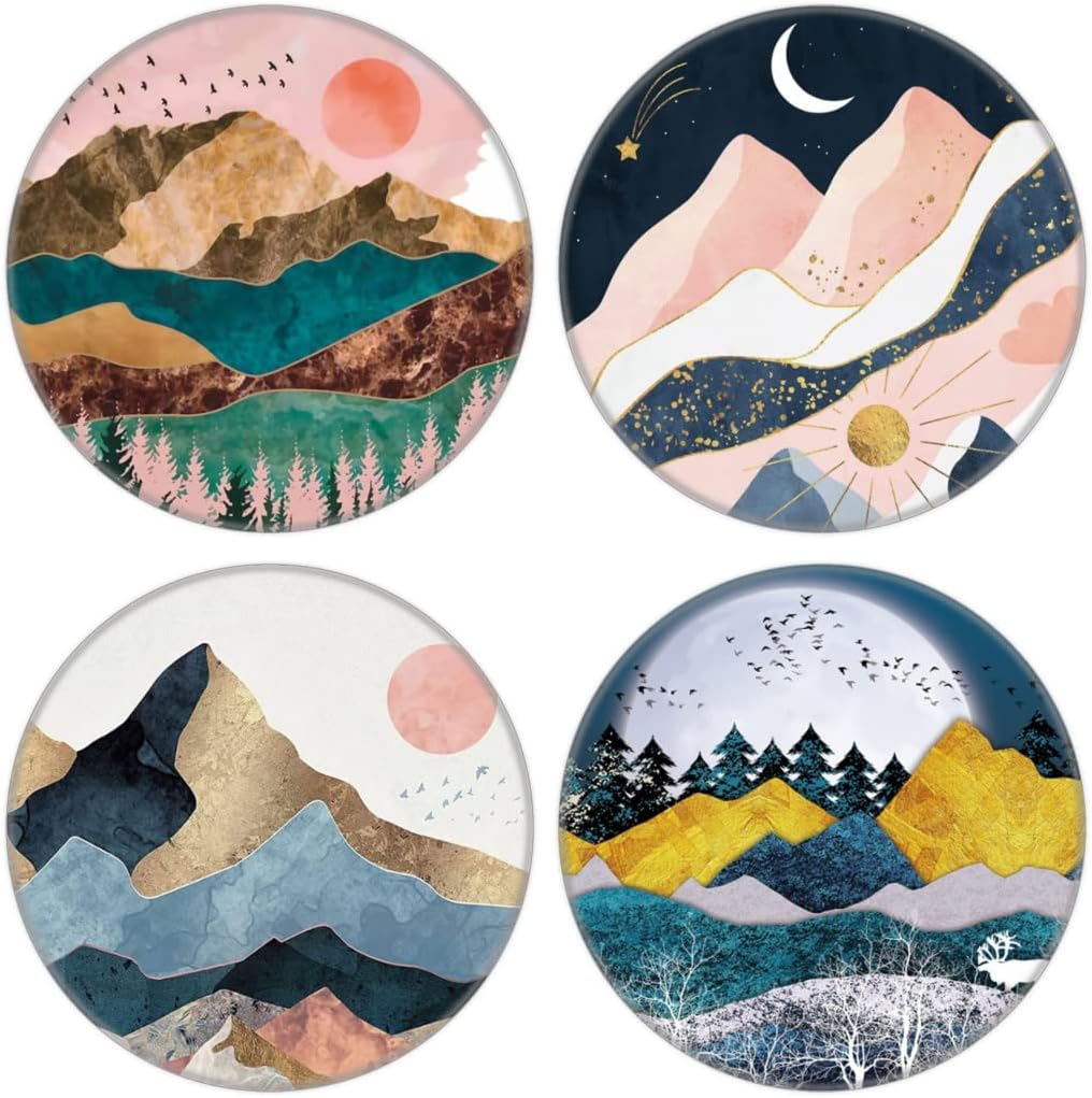 4 Pack Phone Grip,Cell Phone Holder for Smartphone,Finger Kickstand Rotation Stand - Rose Gold Pink Mountain Sunset Tree Marble