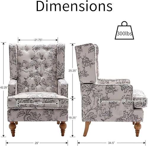 Miniatura 2 de Silla decorativa Mid-Century con brazo tapizado, silla auxiliar de tela de lino con respaldo alto, patas de madera maciza, cómoda silla de lectura
