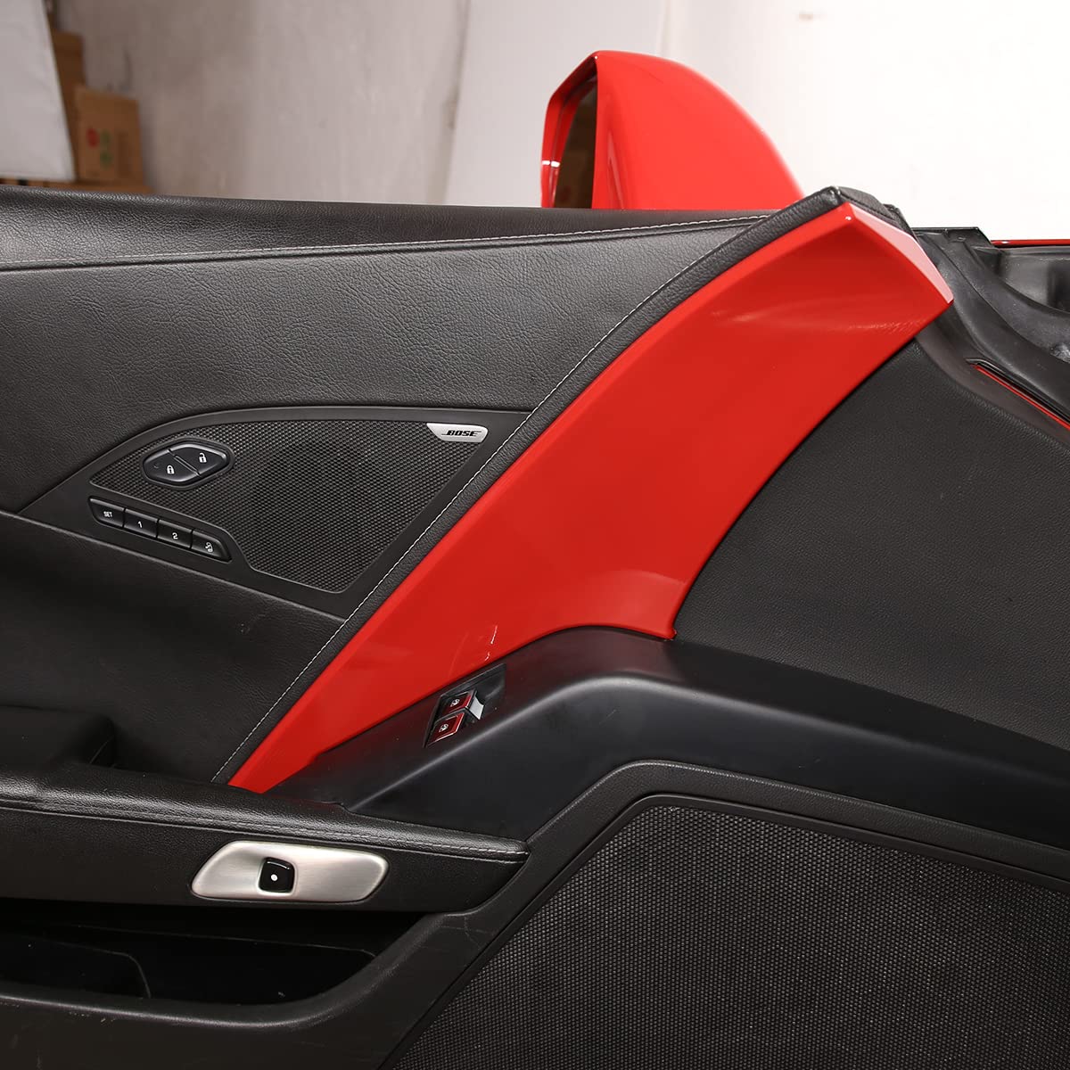 Plastik ABS, osłona panelu drzwi wewnętrznych, naklejka wykończeniowa do Chevrolet Corvette C7 2014-2019, akcesoria do wnętrza samochodu (czerwony)