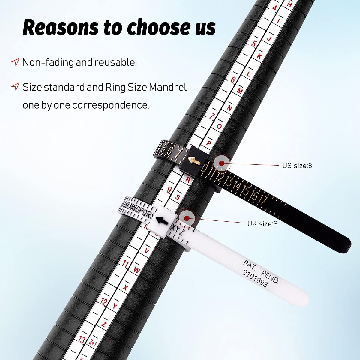 Ring Sizer Measuring Tool Kit with 1PCS Plastic Ring Sizer Mandrel Measuring Tool, 1pcs Finger Sizing Gauge, 2 PCS 1-17 US Finger Measuring Gauges,2 PCS A-Z UK Finger Measuring Gauges
