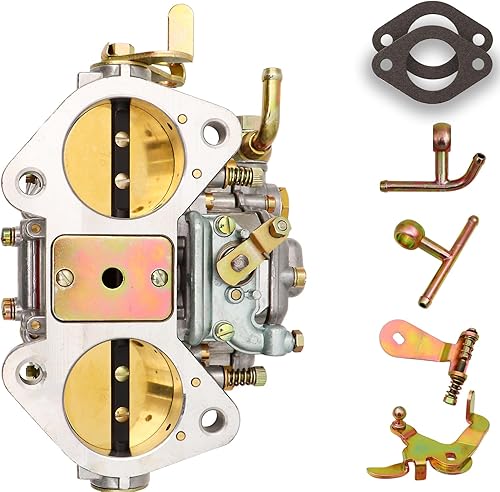 Miniatura 6 de Carburador de 2 barriles para Weber 45 DCOE de 1.772 in de tiro lateral Twin Choke Carb Fit con motores 4CYL 6CYL 8V L28, reemplaza Datsun 240 260
