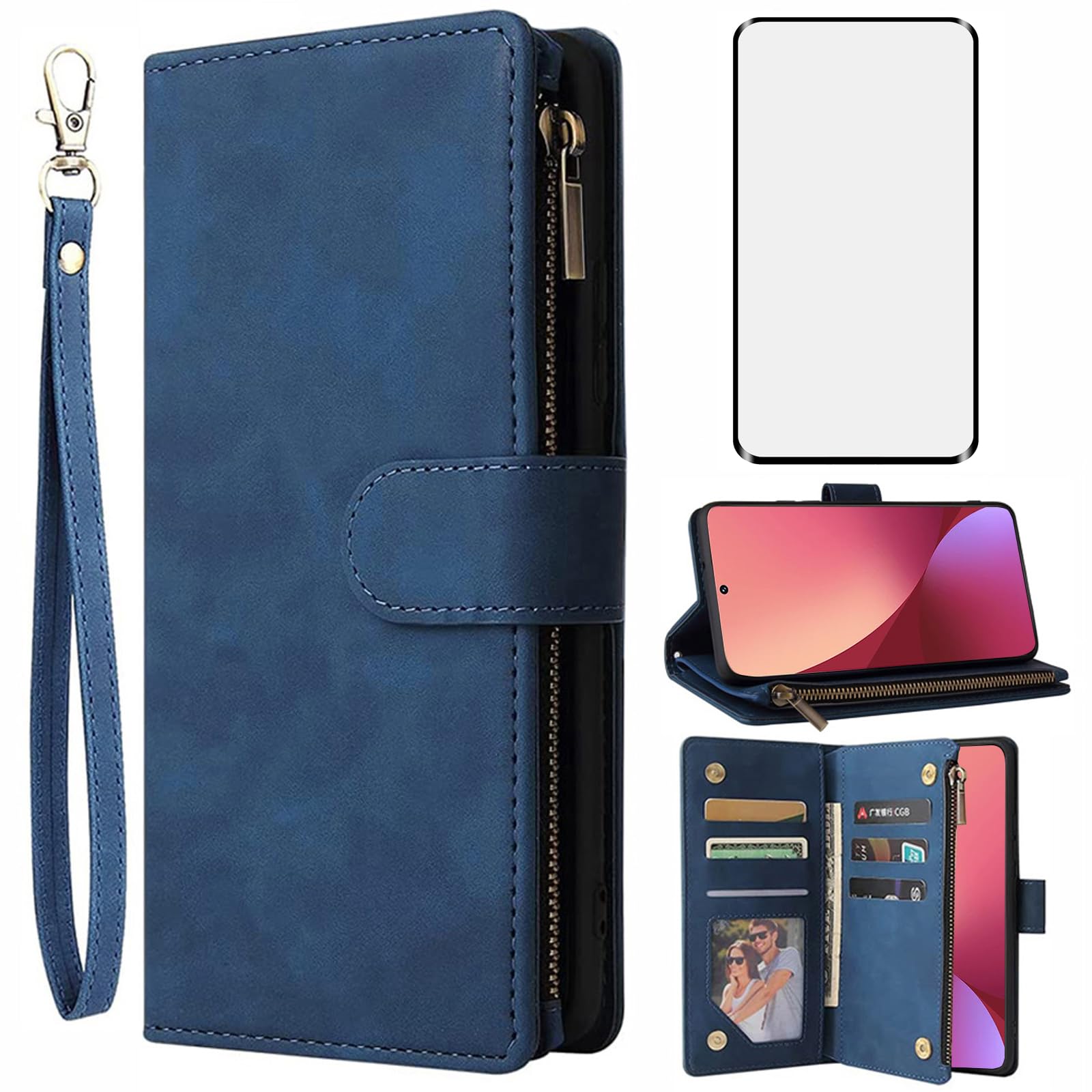 Asuwish Cover Portafoglio Con Vetro Temperato Per Xiaomi 13 Pro - Pelle, Supporto Carte E Cinturino - 5