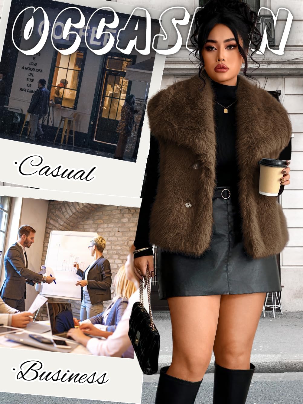 Womens Faux Fur Lapel Fuzzy Vests, Sleeveless Fluffy Jacket with Pockets, Warm Winter Outerwear Plus Size 12-22 - Image 6