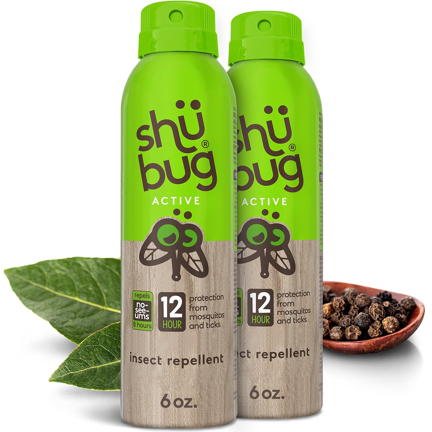Shubug (2 Count) - Active Bug Spray, Deet Free Mosquito Repellent, Travel Size Picaridin Insect Repellent for Home, Indoor, and Outdoor Use - 6 oz, Unscented Bug Spray, Up to 12-Hour Protection
