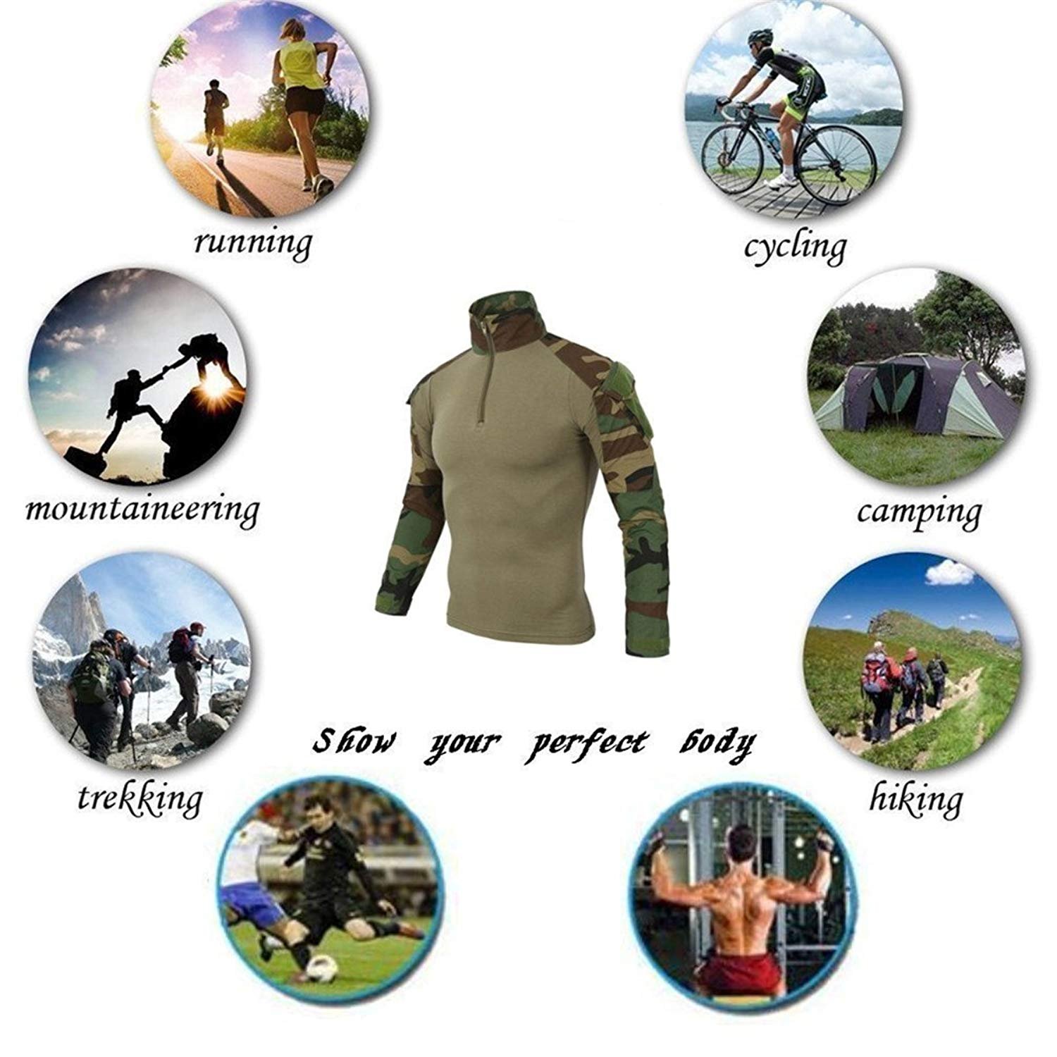 Camicia da Combattimento Militare Uomo Airsoft Shirt Vestito Camouflage Uniforme Tattica Asciugatura Rapida Manica & Pantaloni Tuta Abiti da Combattimento Pantaloni Paintball