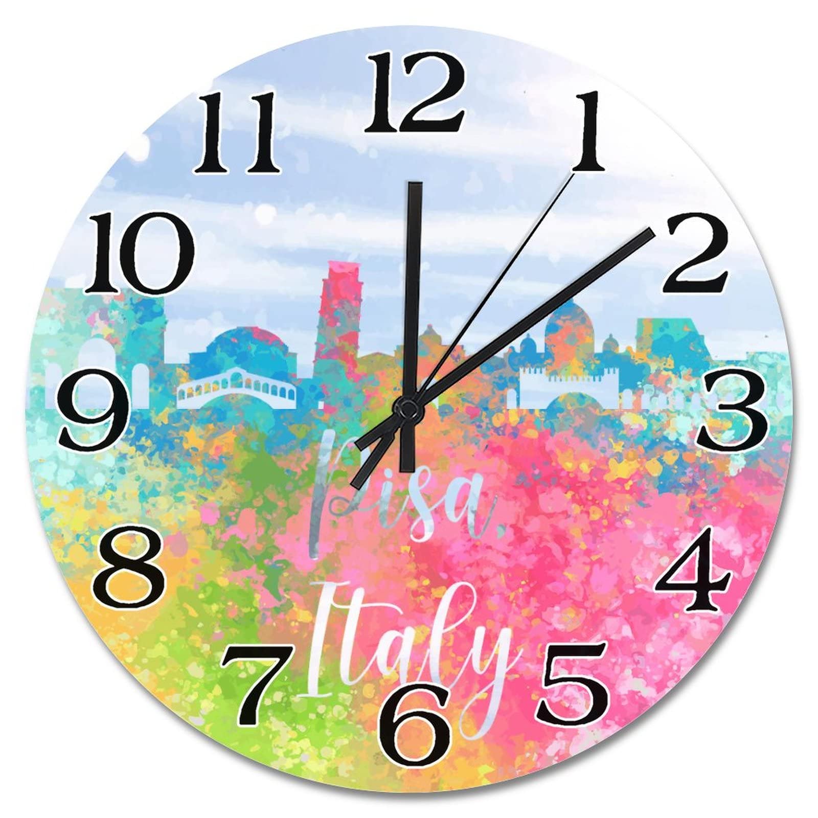 Horloge murale fonctionnement piles bois arc-en-ciel 38cm