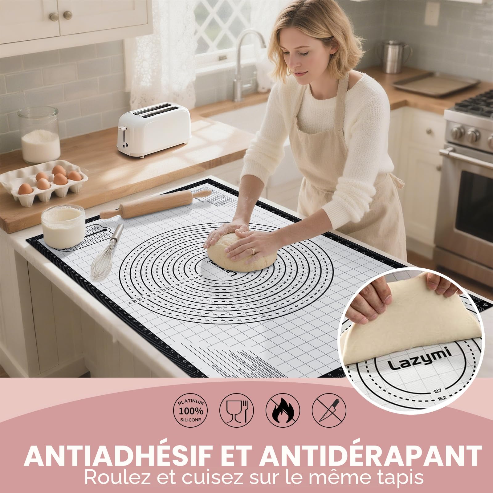 Grand Tapis Silicone Patisserie 91 x 61 cm Antidérapant Antihafte Tapis de Cuisson Four Noir
