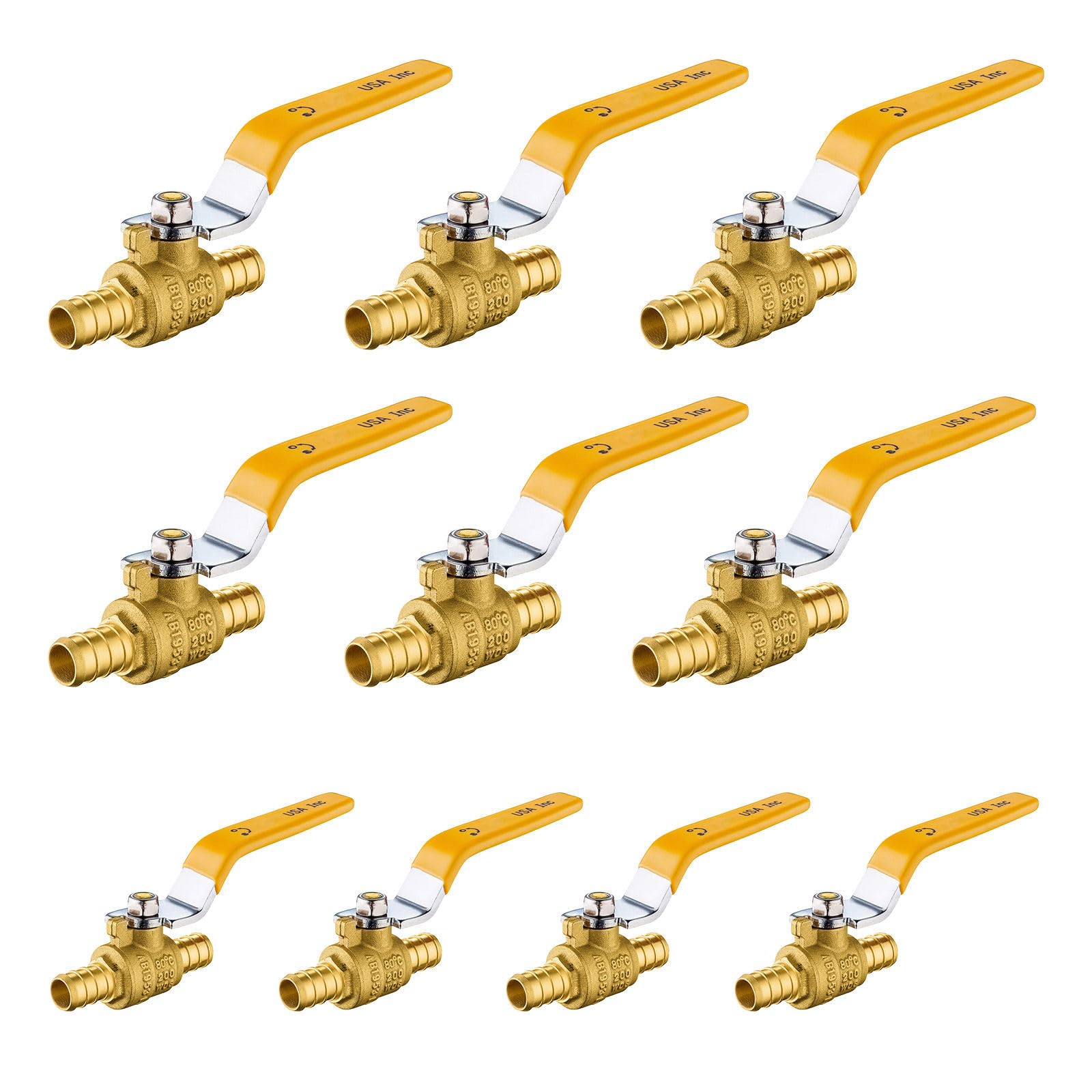 Confezione da 10 valvole a sfera, 3/4" Pex valvola di chiusura a crimpare in ottone giallo, valvola a sfera di chiusura Pex B per acqua calda e fredda, certificato NSF/ANSI 61