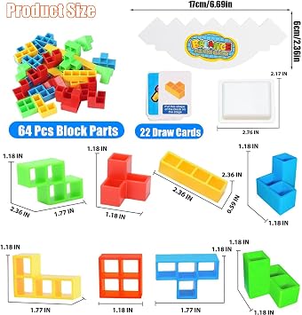 Winnsell Tetra Tower Balance Game,Tower Balance Building Toy Parent-Child Interactive Toy Balancing Stacking Toys Montessori Toy Gift for Kids Adults (64Pcs)