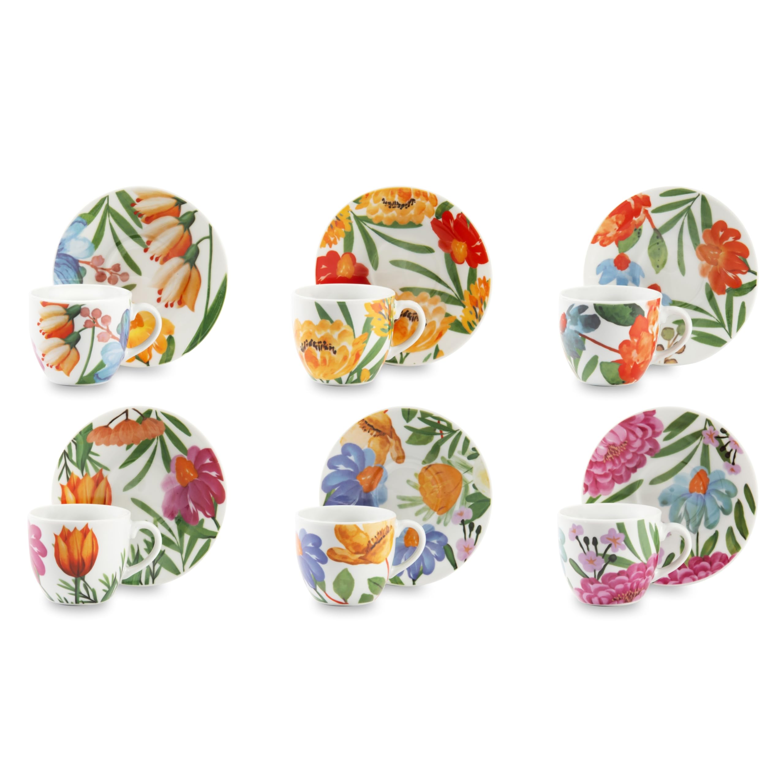 Excelsa Blooming Set of 6 Coffee Cups, Porcelain, 70 ml, Multicoloured